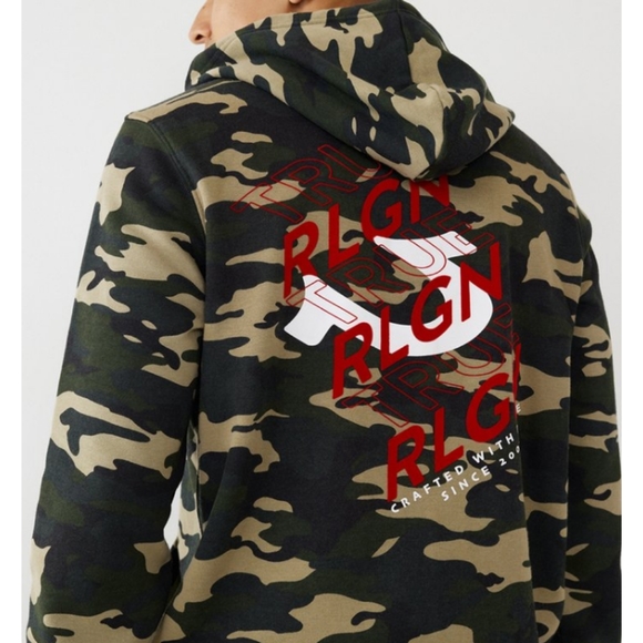 LARGE True Religion Camo Zip-Up Logo Hoodie NWT HTF - Picture 3 of 8